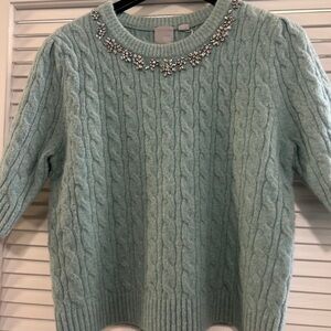 Zero Degree Celsius Rhinestone Embellished Cable Knit Sweater - Sage